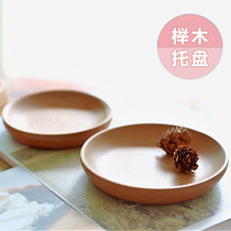 vankine Japanese tray Solid wood beech plate Round dining table Heart fruit plate wooden plate creative tea plate