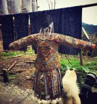 Guizhou ethnic minority Rongjiang Miao traditional costumes dressed in handmade silk embroidered bird clothing 5-piece set