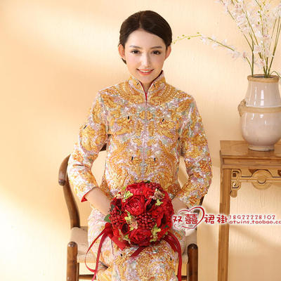 全手工盘金银线刺绣收腰褂皇王龙凤裙褂中式新