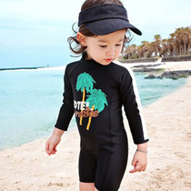 Mens and womens baby swimsuits for infants and children Cute sunscreen long-sleeved one-piece flat angle hot spring swimsuit