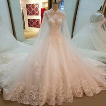 Wedding dress bride 2021 new European pregnant woman retro stand-up collar luxury long tail princess style high waist women light
