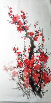 Pure hand-painted traditional Chinese painting flowers and birds plum blossom decorative painting literati painting no signature red plum