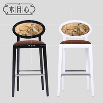 New Chinese style solid wood bar chair Bar Club Villa bar fabric high stool backrest casual bar stool furniture