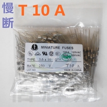 Slow 3 6x 10mm double cap T10A 250V glass lead fuse