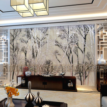 Modern minimalist style art glass deep carving tempered process glass Norwegian forest TV background wall happy tree