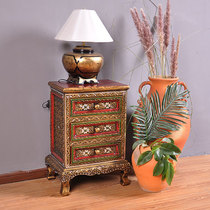 Thai Incoming Goods Fine Crafts Solid Wood Inlaid Glass Containing Cabinet Thai Style Decorated Room Bed Head Cabinet
