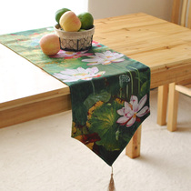 Ink style table flag dining table cloth tea table flag cotton Lotus Chinese Garden Lotus Moon color cotton linen