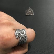 1980s American locomotive style eagle totem click 925 sterling silver standard retro Dong personality ring male size 24