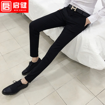 Autumn 2021 Korean version of calf pants men mens tight stretch hair stylist pants trend British slim feet trousers