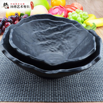 Young black matte day Korean imitation porcelain melamine wave diagonal mouth Bowl vegetable salad hot pot bowl hot pot bowl