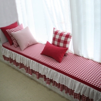 Floating window mat window mat custom-made red plaid garden window mat sponge mat sponge mat Korean Princess balcony mat customized