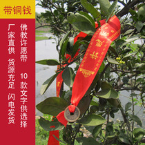 Buddhist wishing belt Buddhist supplies can be thrown up Wishing belt streamers Throw Copper money prayer belt