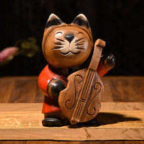 Thailand imported Southeast Asian crafts cute waiter solid wood kitten wood carving home furnishings kitten furnishings