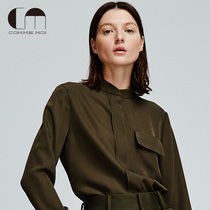 COMME MOI Luyan designer autumn winter diagonal profile army green overall shirt ladies top