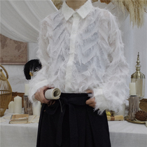  Sunyvonne Yoji Yamamoto niche designer handmade temperament semi-transparent three-dimensional feather long-sleeved shirt