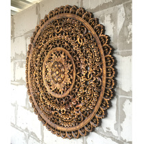 Thai handicraft round wood carving Washed old relief Southeast Asia wall decoration Entrance wall hanging Chinese style