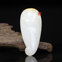  (Ziyou Yufang)Laughing mouth often opens Xinjiang Hetian jade white jade seed pendant (marriage)