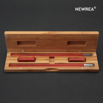 NEWREA new sharp small leaf purple sandalwood chopsticks square head stainless steel cutlery gift suit