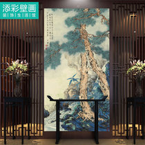 Porch wallpaper painting entrance wall Big Pine Villa hotel porch background Chinese style seamless wall cloth