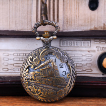 Large thick chain bronzed carved hollow locomotive quartz pocket watch retro nostalgic locomotive pocket watch 9038