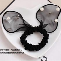Korean version of small fragrant wind Lace Rabbit ears high imitation pearl bow Hairband headstring leather band hair accessories