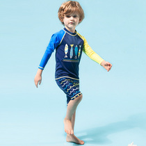 Childrens long-sleeved warm boys swimsuit Small and large boy boys split flat angle handsome Korean version of the hot spring bathing suit