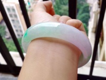 Natural ice species Burmese jade bracelet spring band color old pit wide version floating sun green violet jade bracelet female certificate