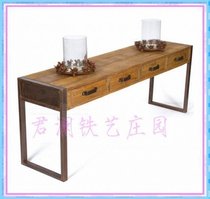 American loft retro desk antique old porch table porch drawer table solid wood porch iron art table