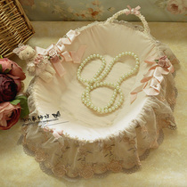 Rattan fruit basket Storage basket Storage basket sundries basket Fabric lace pastoral Korean binaural blue basket Teddy bear