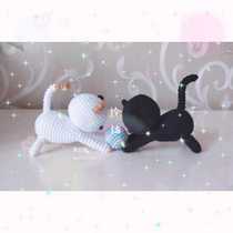 Mango Family Diy Pure Hand Crochet Hook Crochet Fruit Small Genie Black & White Pair Cat Hair Line Doll Finished with spot