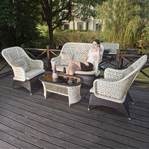 Outdoor rattan sofa courtyard leisure lounge chair hotel cafe balcony sofa weaving flower outdoor rattan chair coffee table combination