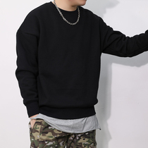 Hong Kong Tide Brand Spring and Autumn Hong Kong style European and American street clothes mens round neck pullover plus velvet solid color long sleeve shirt jacket