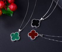 Natural red and green black agate four leaf clover business grass clover pendant 925 silver mosaic send silver chain women