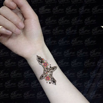 Cool Play World Personality Cross Elegant Peony Floral Tattoo Sticker Waterproof Tattoo Sticker Feminine Realistic