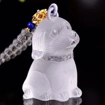 Super cute natural white crystal Wangcai puppy pendant wild women sweater chain exquisite cute carving fine necklace