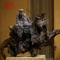 Zen Chinese-style porch ornaments weathered dead wood creative root carving Bodhidharma like ceramic art living room decoration