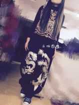 Cloud decoration totem original womens pants trousers ethnic style old embroidery hand embroidery dragon and phoenix harem pants thin feet pants