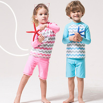 Export foreign trade Boy split handsome long-sleeved swimsuit Children warm sunscreen mens and womens beach swimsuit South Korea tide