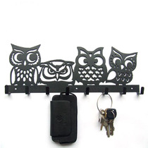 B020 original _ Four owls creative hook wrought iron key hanging towel hanging Black brown decorative wall hanging