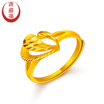 Yuanshengfu new 999 gold boutique shiny heart-shaped gold ring womens fashion live adjustable