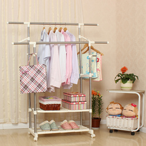 Drying rack Floor-to-ceiling clothes rack folding lift balcony drying rack double rod stainless steel telescopic simple cold hanger
