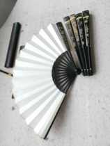 Inscription sprinkled gold rice paper folding fan handwriting fan Wuyunshan people write calligraphy authentic imitation Ebony carved ten inches