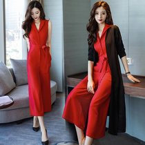 Wide leg pants suit spring and Autumn 2021 new fashion Korean version jumpsuit fashion high waist two-piece set jumpsuit women