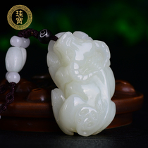 Guibao Hetian jade White jade zodiac cow jade pendant Men and women jade pendant Jade pendant pendant with certificate