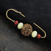 Retro original King Kong White Jade Bodhi Sandalwood Bead Brooch Pin Sweater Open Evil Handmade Jewelry