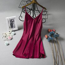 Wei Mixiang sexy silk pajamas suspender skirt v-neck backless nightdress ladies summer thorn sexy home clothes
