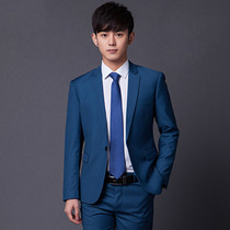 Jun Wing bird mens suit Korean version slim single buckle Gem blue small suit Business casual groom dress