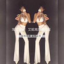 TT nightclub bar singer dance team gogo White halter neck micro flared pants bra suit performance suit