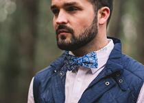 European and American printed lace embroidery bow tie cashew flower contrast retro blue hand trendy cotton linen bow tie hand