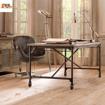 Movable multifunctional home simple assembly wrought iron solid wood desktop notebook loft computer desk customized